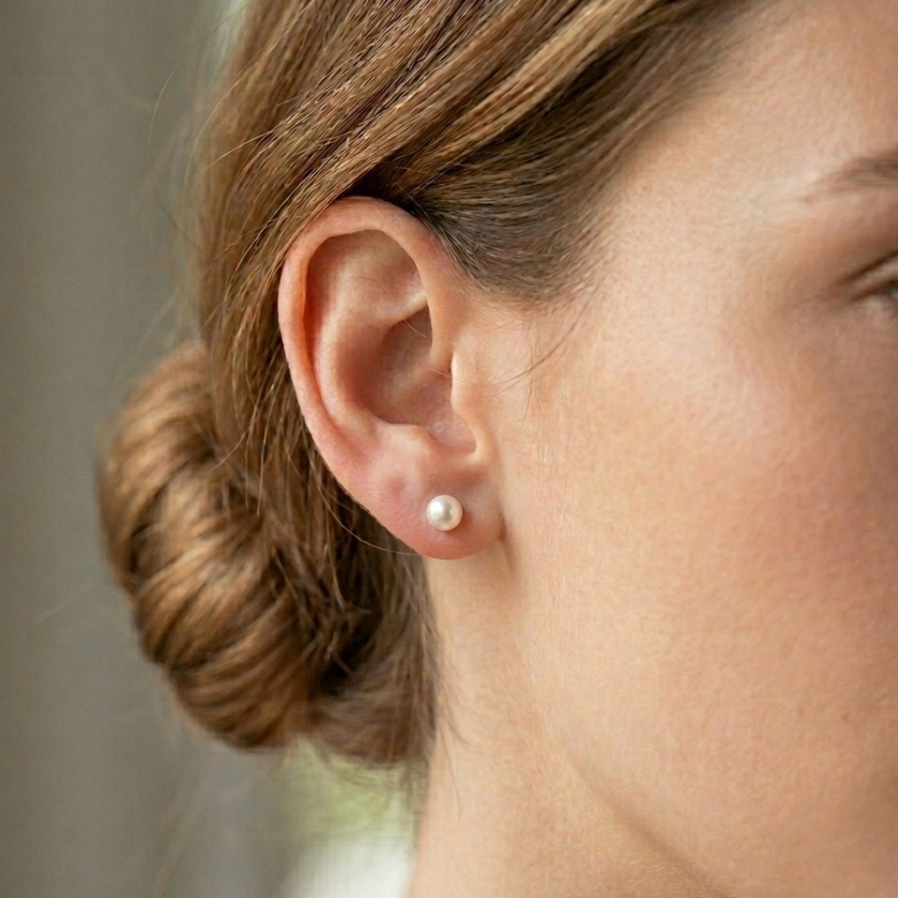 Round Pearl Stud Earrings with 925 Sterling Silver Posts
